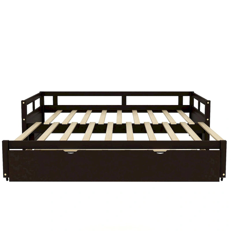 Lit de repos simple extensible noir en pin avec lit gigogne - cadre robuste et kit de lattes inclus