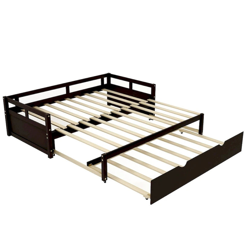 Lit de repos simple extensible noir en pin avec lit gigogne - cadre robuste et kit de lattes inclus