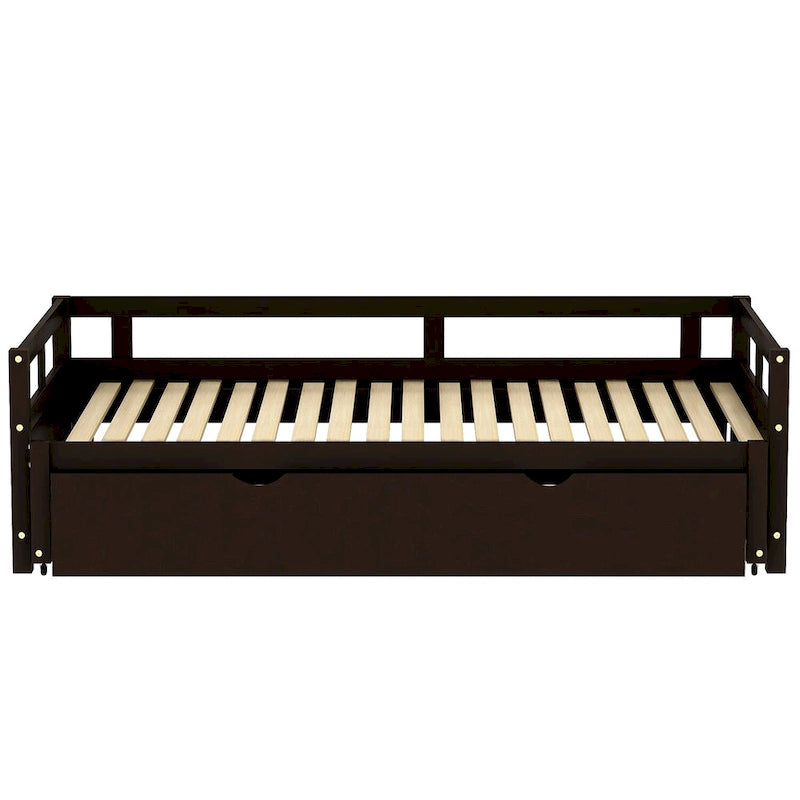 Lit de repos simple extensible noir en pin avec lit gigogne - cadre robuste et kit de lattes inclus