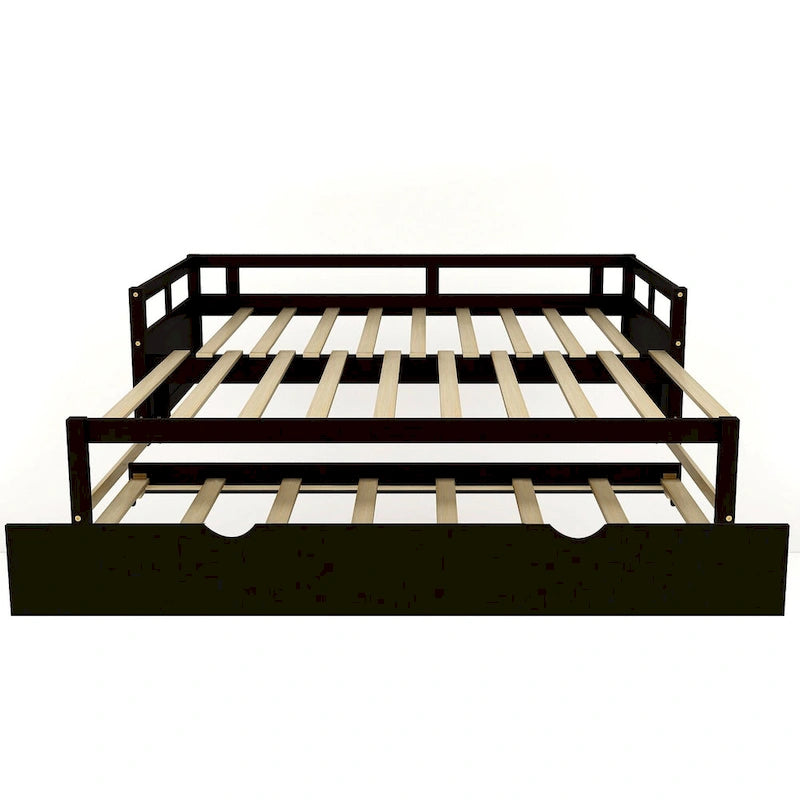 Lit de repos simple extensible noir en pin avec lit gigogne - cadre robuste et kit de lattes inclus
