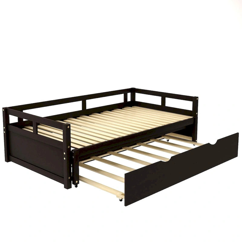 Lit de repos simple extensible noir en pin avec lit gigogne - cadre robuste et kit de lattes inclus