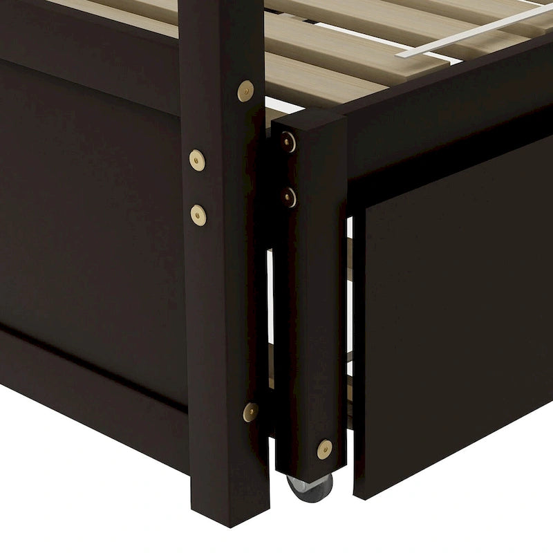 Lit de repos simple extensible noir en pin avec lit gigogne - cadre robuste et kit de lattes inclus