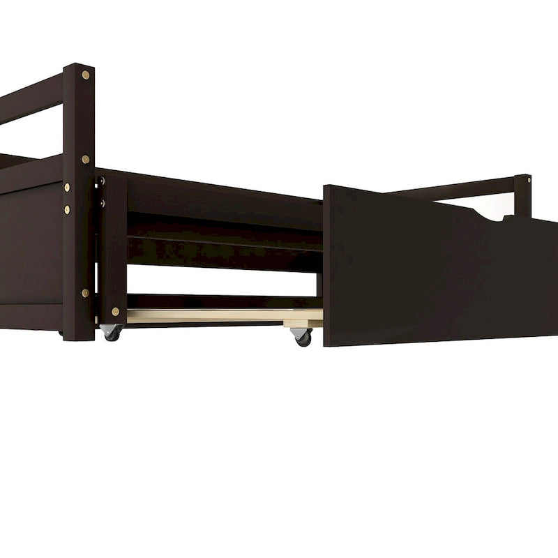 Lit de repos simple extensible noir en pin avec lit gigogne - cadre robuste et kit de lattes inclus