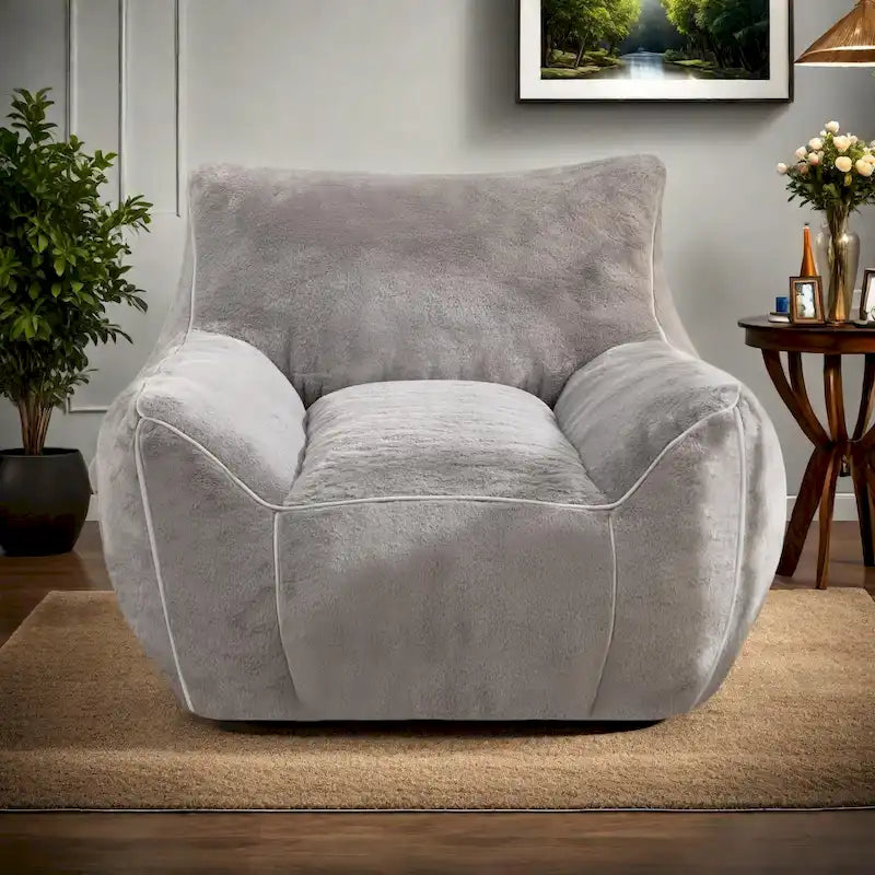 Fauteuil poire en fausse fourrure avec soutien lombaire, garnissage en mousse déchiquetée haute densité et design polyvalent