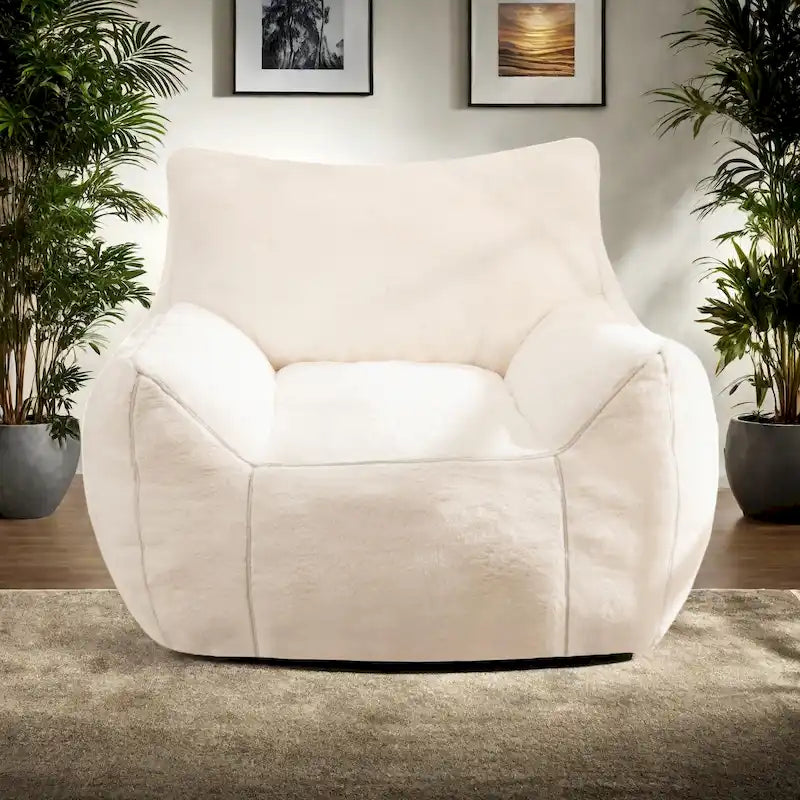 Fauteuil poire en fausse fourrure avec soutien lombaire, garnissage en mousse déchiquetée haute densité et design polyvalent