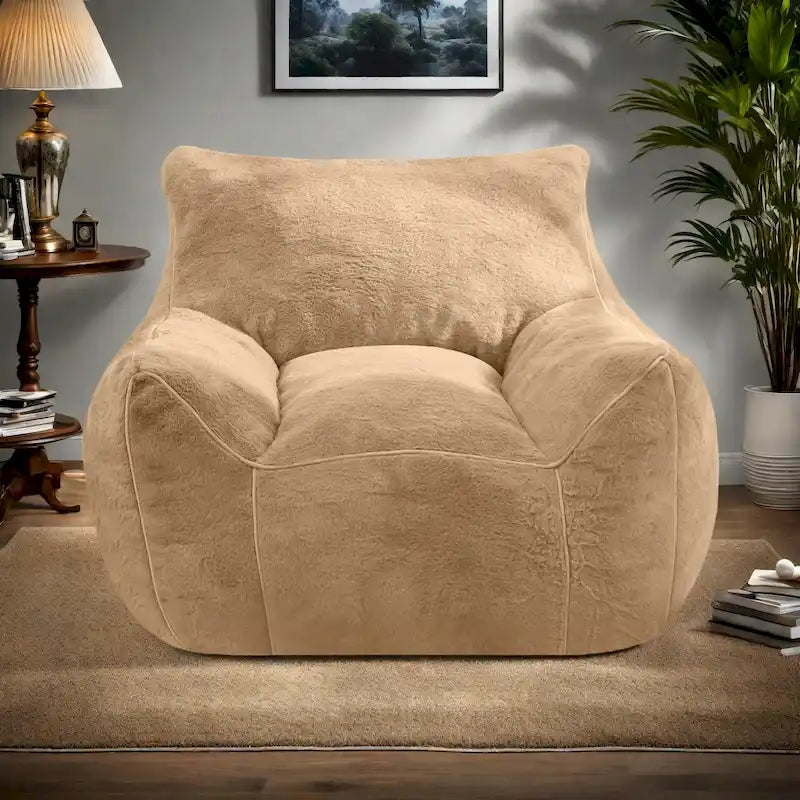 Fauteuil poire en fausse fourrure avec soutien lombaire, garnissage en mousse déchiquetée haute densité et design polyvalent