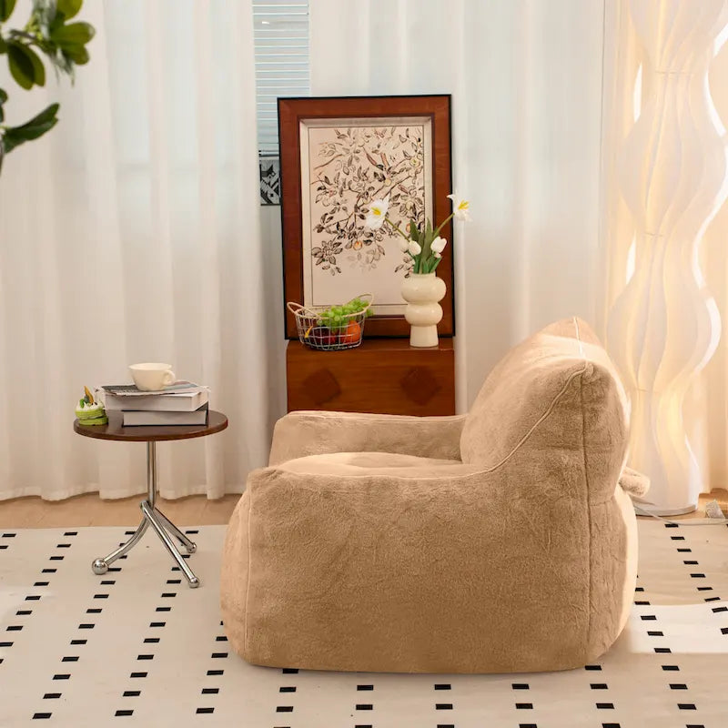 Faux Fur Bean Bag Chair with Back Support, High-Density Shredded Foam Filler, and Versatile Design