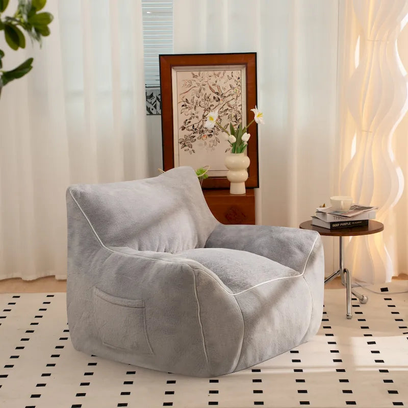 Faux Fur Bean Bag Chair with Back Support, High-Density Shredded Foam Filler, and Versatile Design