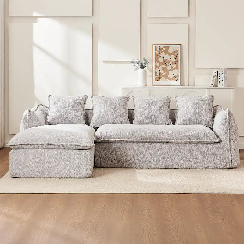 106.3 Oversized L-Shaped 3-Seat Sofa with Chaise and 4 Pillows