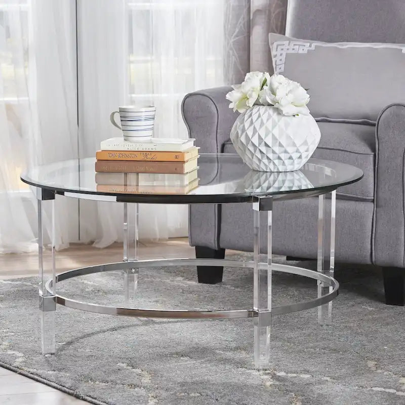 Table basse ronde moderne de 35.5 avec design translucide pour le salon