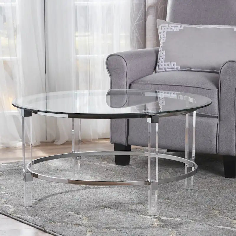 Table basse ronde moderne de 35.5 avec design translucide pour le salon