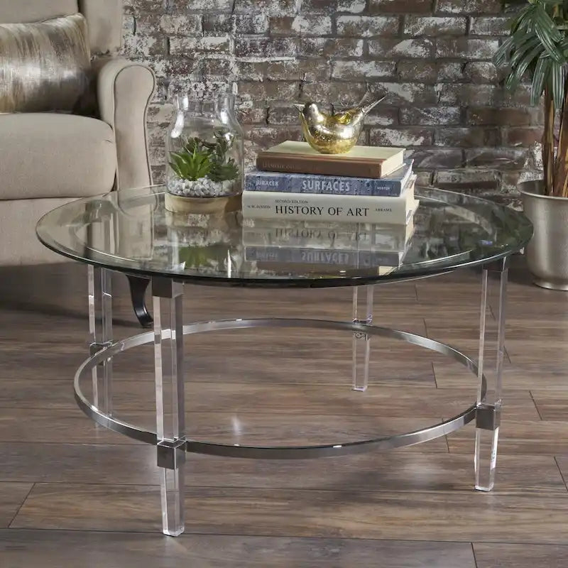 Table basse ronde moderne de 35.5 avec design translucide pour le salon