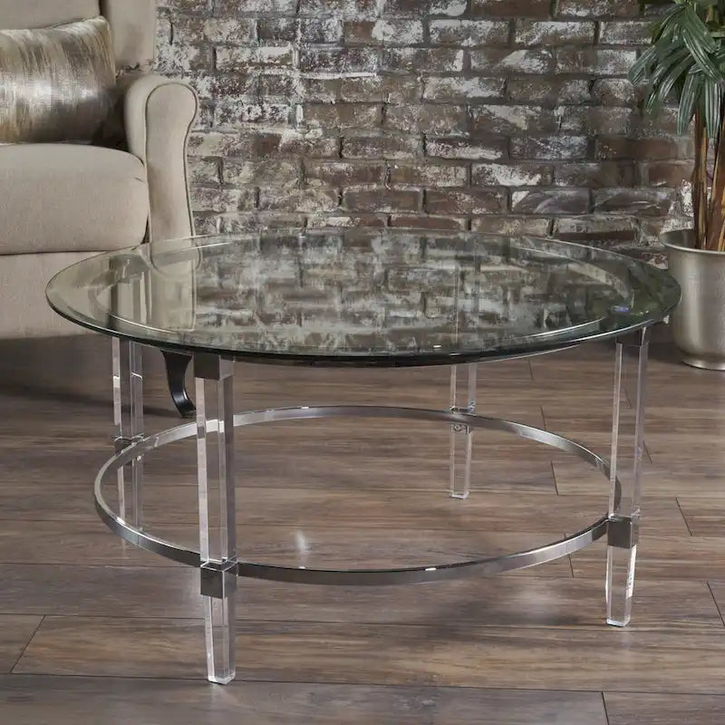 Table basse ronde moderne de 35.5 avec design translucide pour le salon