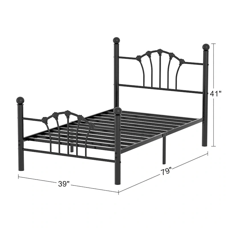 Classic Metal Platform Bed Frame, Twin Size Beds with Shell Style, Storage Space Under Bedframes, Kids Bed