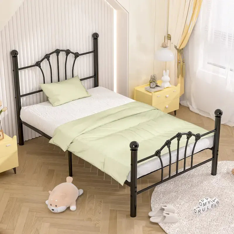 Classic Metal Platform Bed Frame, Twin Size Beds with Shell Style, Storage Space Under Bedframes, Kids Bed