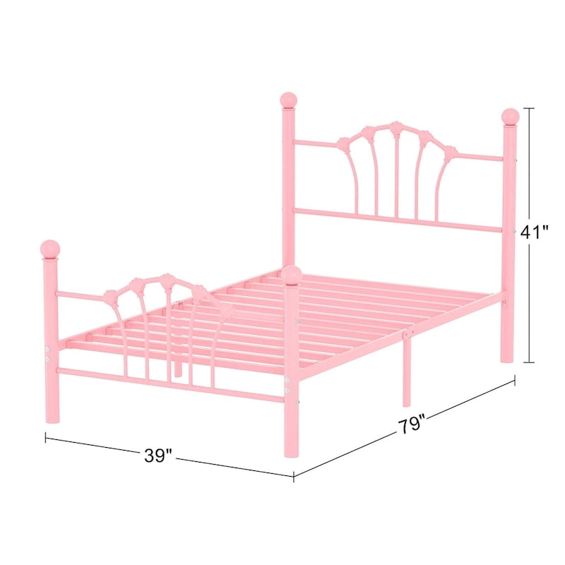 Classic Metal Platform Bed Frame, Twin Size Beds with Shell Style, Storage Space Under Bedframes, Kids Bed