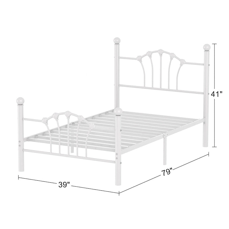 Classic Metal Platform Bed Frame, Twin Size Beds with Shell Style, Storage Space Under Bedframes, Kids Bed