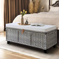 Opbergbank van wicker met kussen voor slaapkamer, woonkamer of veranda - 18.5 H X 43.3 W X 18.5 D