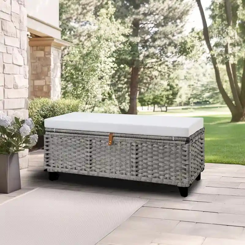 Opbergbank van wicker met kussen voor slaapkamer, woonkamer of veranda - 18.5 H X 43.3 W X 18.5 D