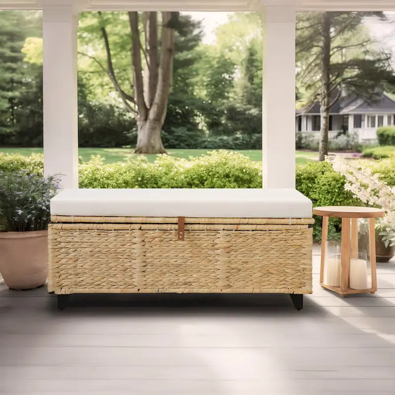 Opbergbank van wicker met kussen voor slaapkamer, woonkamer of veranda - 18.5 H X 43.3 W X 18.5 D