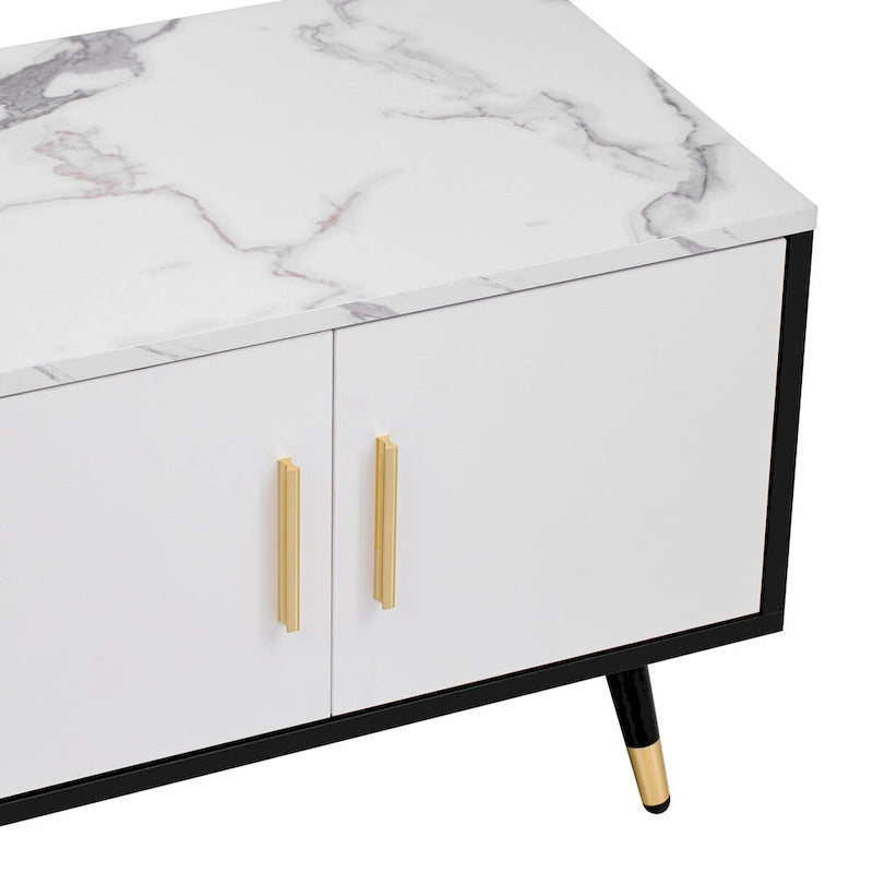 Meuble TV moderne avec 2 placards et compartiments ouverts, console de télévision pour le salon ou la chambre