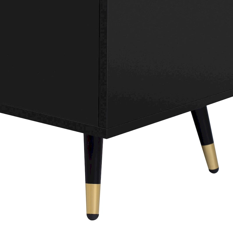 Meuble TV moderne avec 2 placards et compartiments ouverts, console de télévision pour le salon ou la chambre