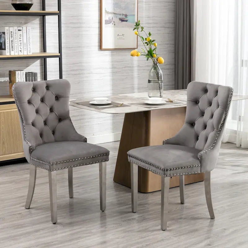 Chaise de salle à manger rembourrée en velours avec pieds plaqués en acier inoxydable chromé