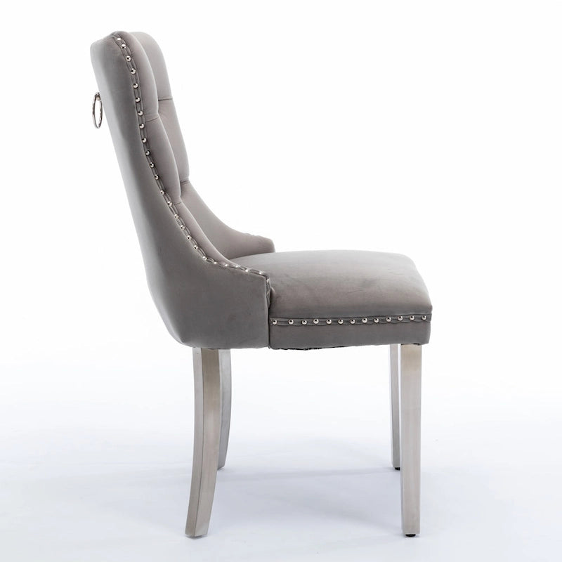 Chaise de salle à manger rembourrée en velours avec pieds plaqués en acier inoxydable chromé