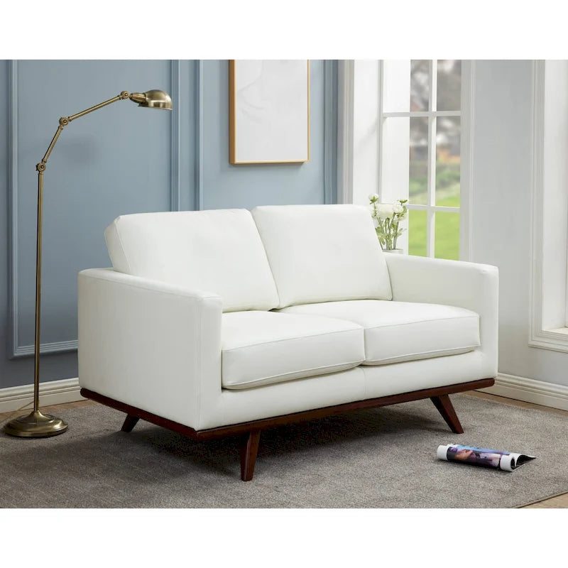 Chester Modern Leather Loveseat 2 Seater Sofa Couch With Birch Wood Base for Living Room Bedroom Garden Lounge - 58.27
