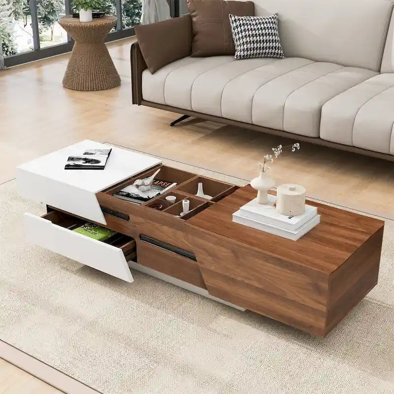 Moderne uitschuifbare salontafel met verschuifbaar bovenblad