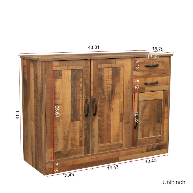Buffet moderne en bois avec 2 portes, 1 compartiment de rangement et 2 tiroirs
