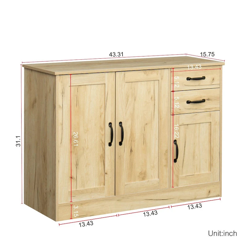 Buffet moderne en bois avec 2 portes, 1 compartiment de rangement et 2 tiroirs