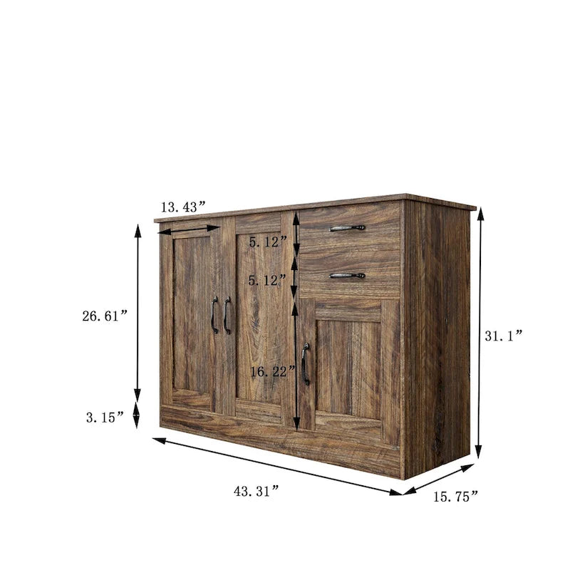 Buffet moderne en bois avec 2 portes, 1 compartiment de rangement et 2 tiroirs