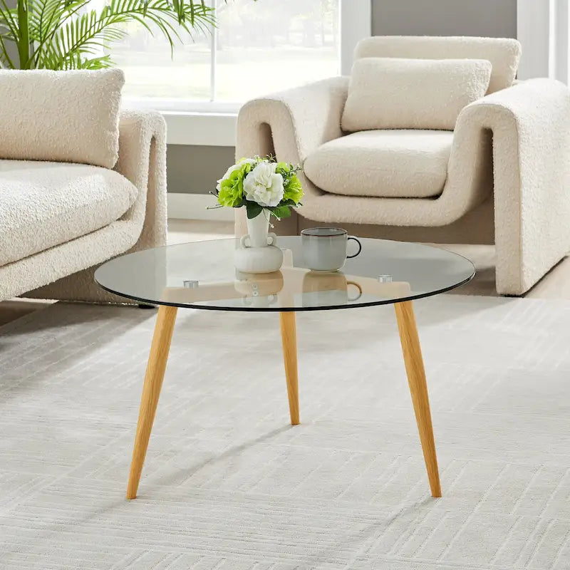 Coffee Table with Taper Legs and Glass Tabletop