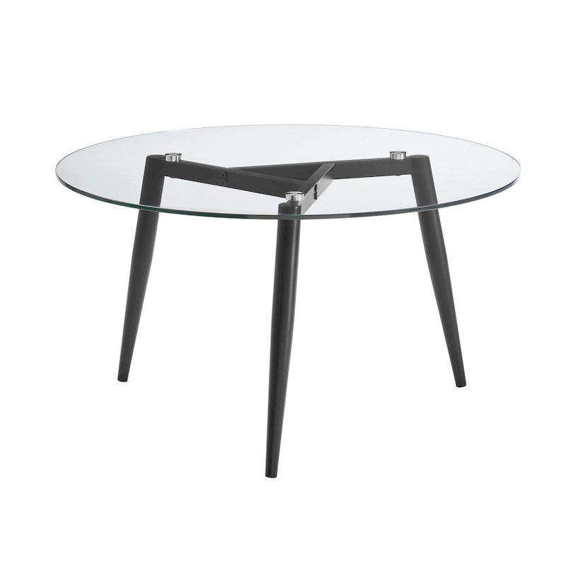 Salontafel met taps toelopende poten en glazen tafelblad