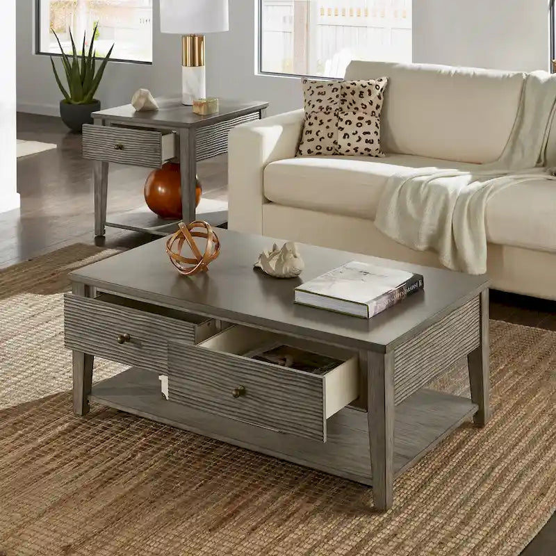 Antique Grey Finish Grey Fiber Cement Table with Shelf