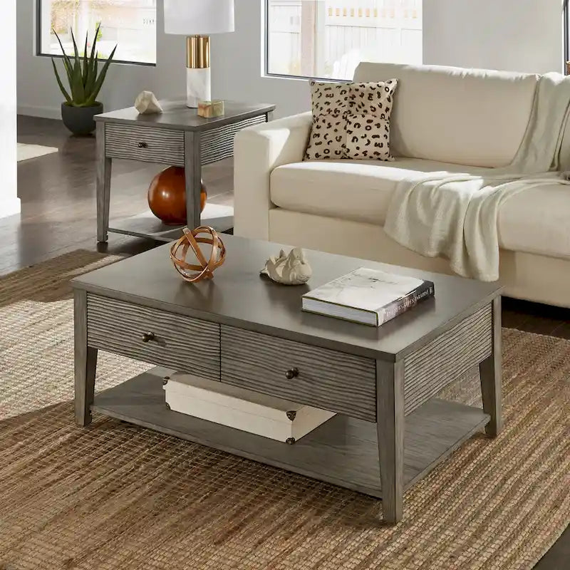 Antique Grey Finish Grey Fiber Cement Table with Shelf