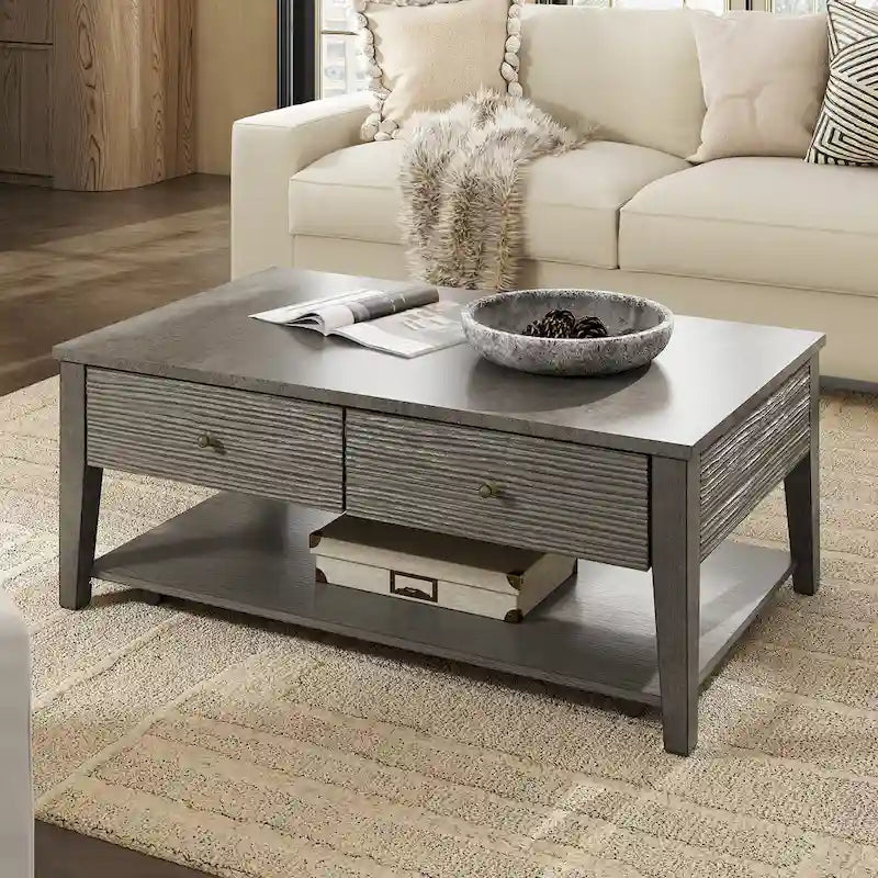 Antique Grey Finish Grey Fiber Cement Table with Shelf