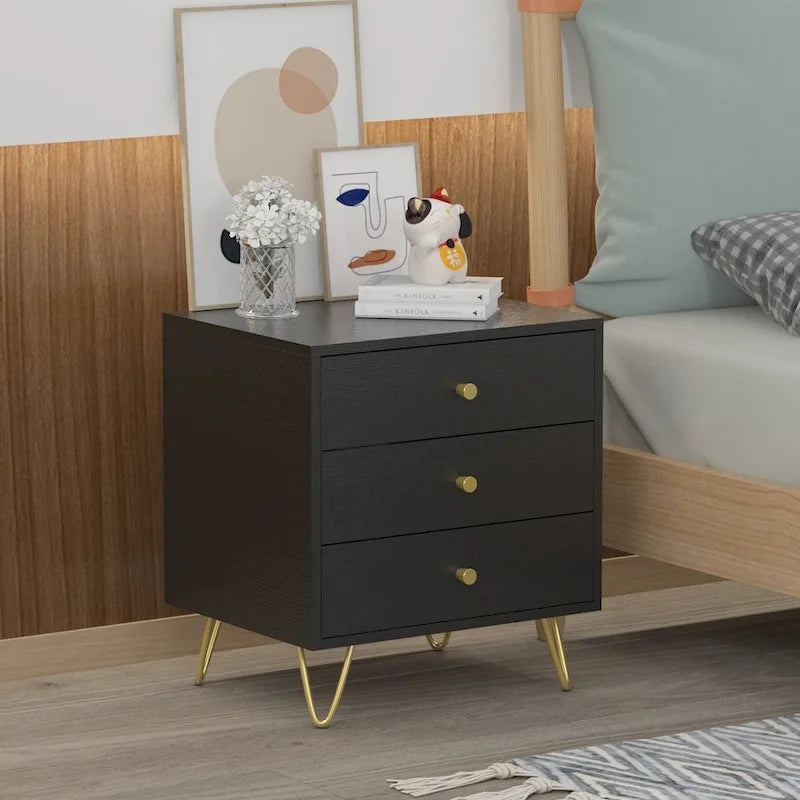 Table de chevet haute de 21.6 à 3 tiroirs, blanc/gris/noir (1 pièce)