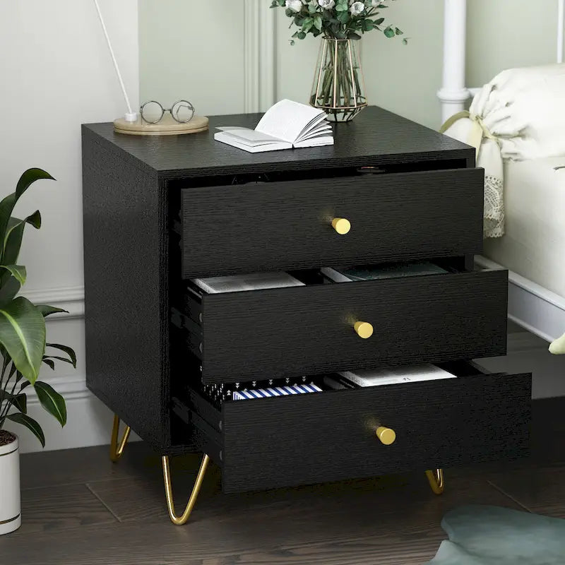 Table de chevet haute de 21.6 à 3 tiroirs, blanc/gris/noir (1 pièce)