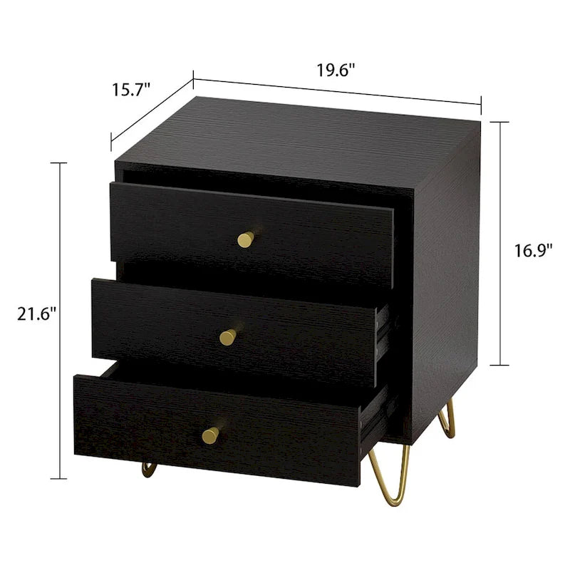 Table de chevet haute de 21.6 à 3 tiroirs, blanc/gris/noir (1 pièce)