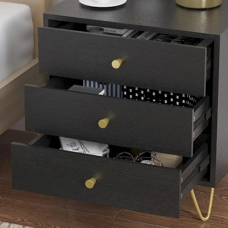Table de chevet haute de 21.6 à 3 tiroirs, blanc/gris/noir (1 pièce)