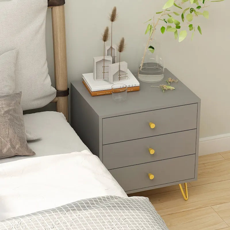 Table de chevet haute de 21.6 à 3 tiroirs, blanc/gris/noir (1 pièce)