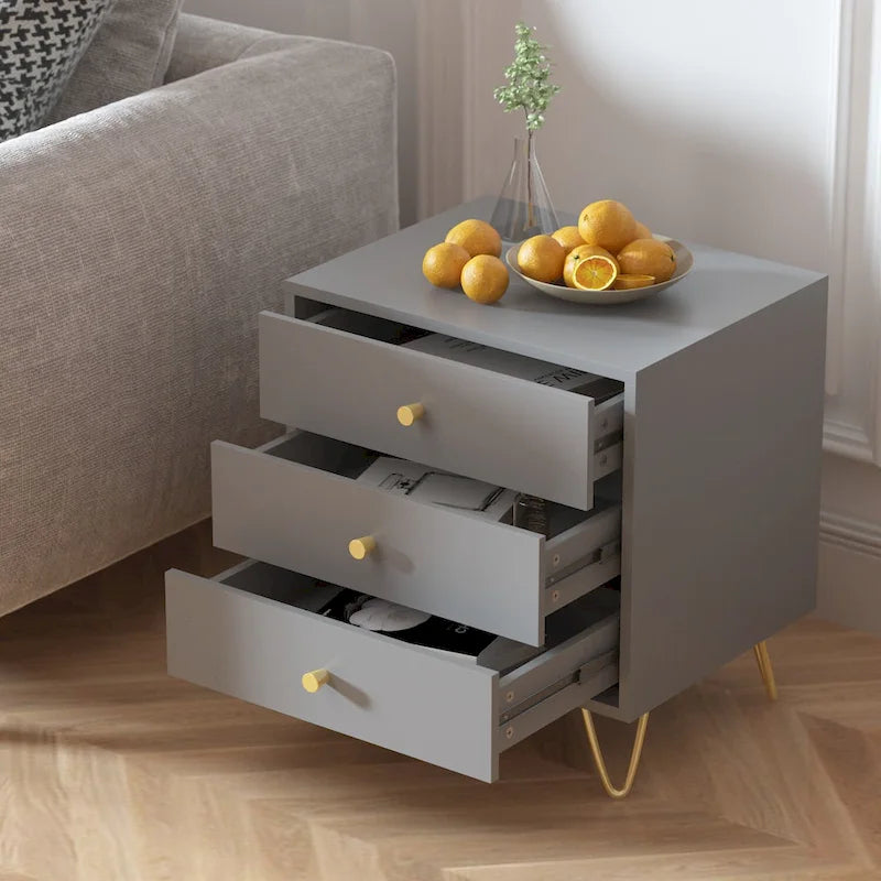 Table de chevet haute de 21.6 à 3 tiroirs, blanc/gris/noir (1 pièce)