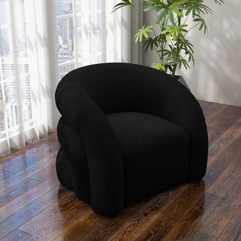Modern Glam 360 Degree Swivel Teddy Upholstered Accent Armchair with Tufted Back