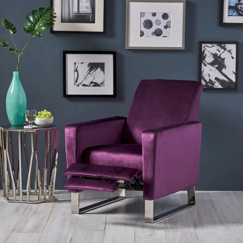 Moderne fluwelen loungestoel (met stalen poten)
