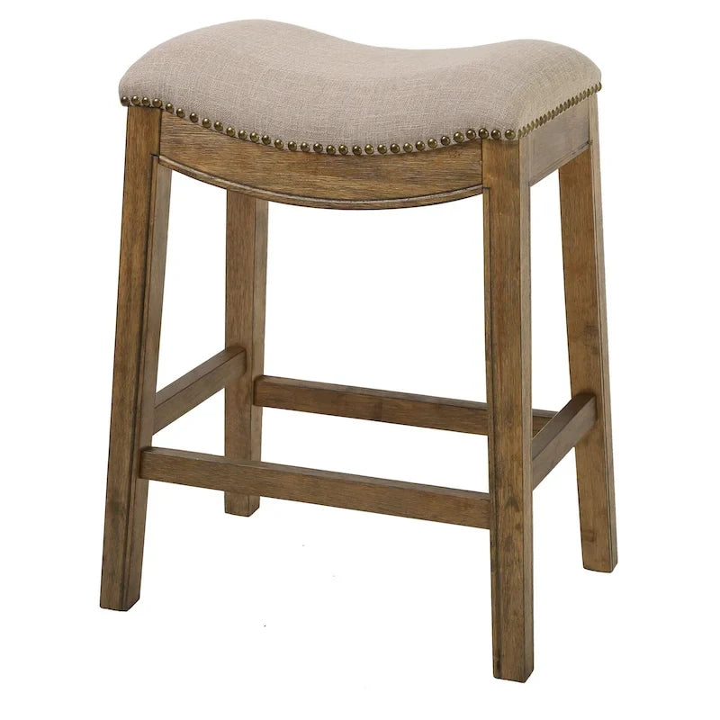 Chaise de bar de comptoir sans dossier de 26, en tissu gris et marron et bois massif