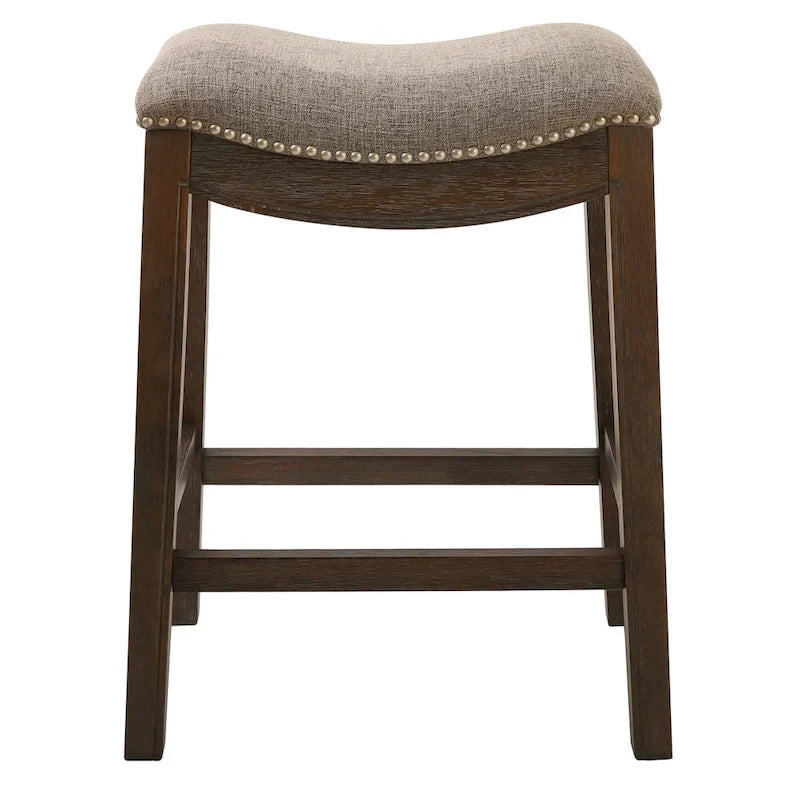 26 Gray and Brown Fabric and Solid Wood Backless Counter Height Bar Chair