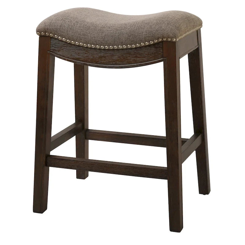 Chaise de bar de comptoir sans dossier de 26, en tissu gris et marron et bois massif