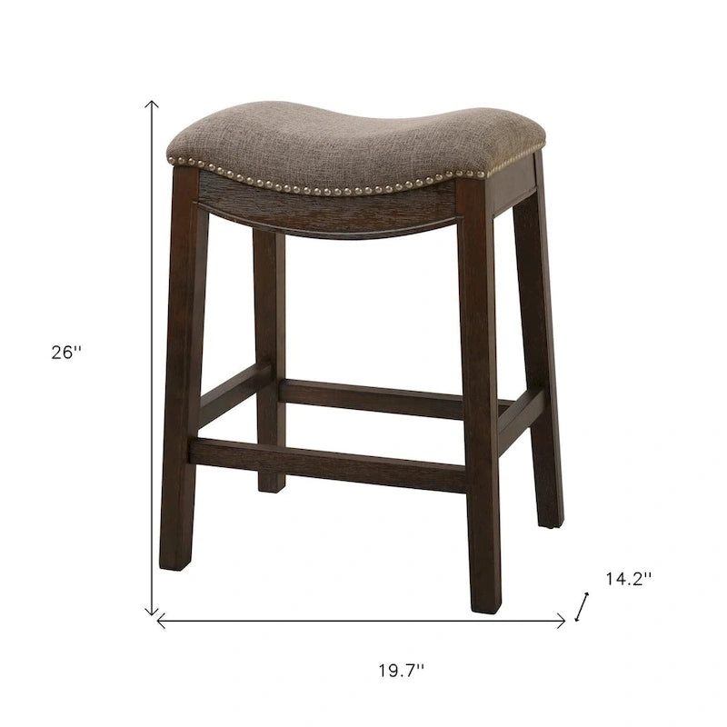 Chaise de bar de comptoir sans dossier de 26, en tissu gris et marron et bois massif